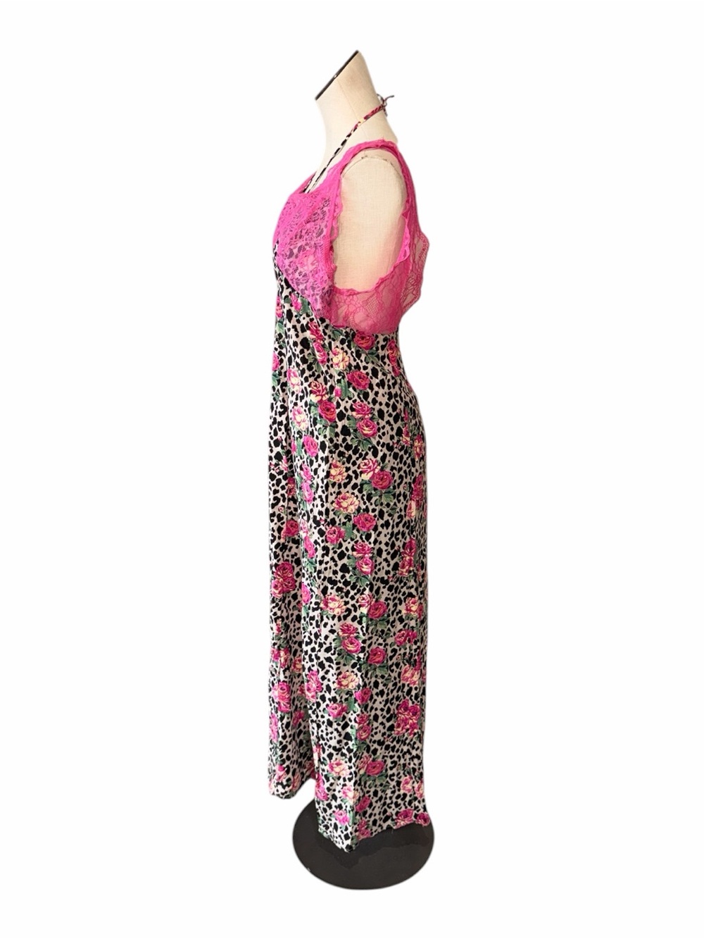 NWOT Luv Betsey by Betsey Johnson XL Maxi Dress Pink Lace Leopard Floral Roses - Picture 3 of 7